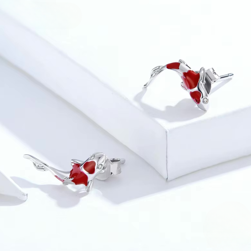 Koi Flame | Red Koi Stud Earrings | Fire Energy Luck Jewelry