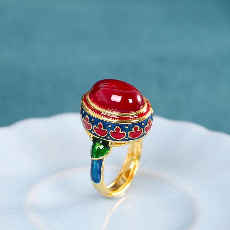 Flame Bloom | Carnelian & Enamel Fire Ring