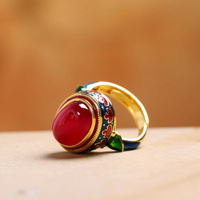 Flame Bloom | Carnelian & Enamel Fire Ring