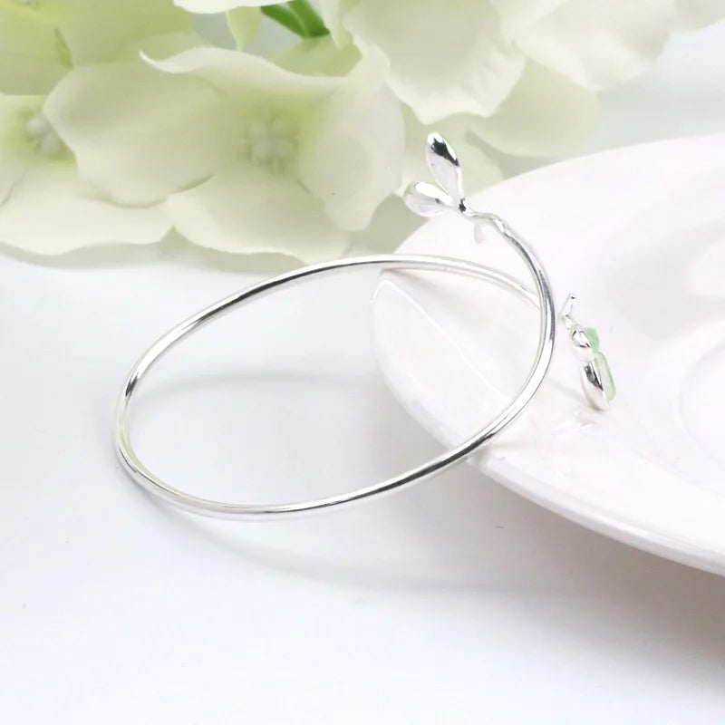 Quiet Bloom | Green Leaf 925 Sterling Silver Bangle
