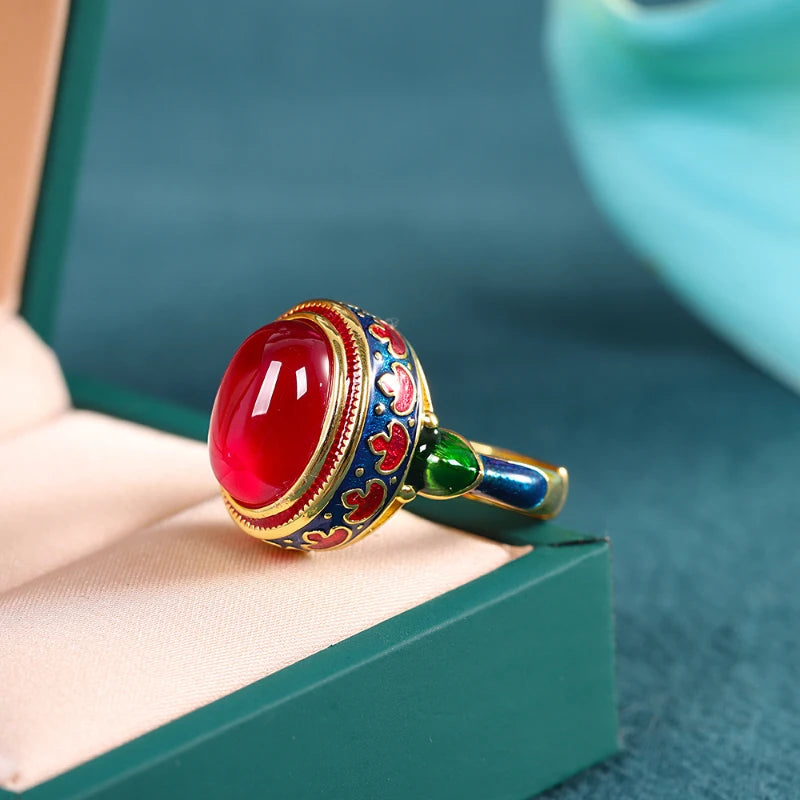 Flame Bloom | Carnelian & Enamel Fire Ring