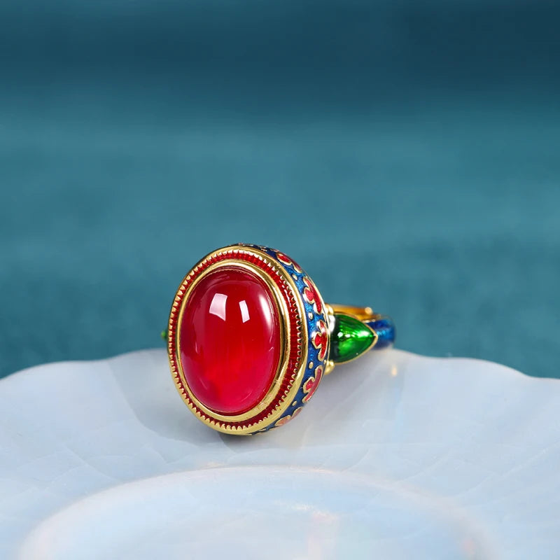 Flame Bloom | Carnelian & Enamel Fire Ring