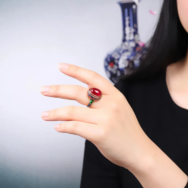 Flame Bloom | Carnelian & Enamel Fire Ring