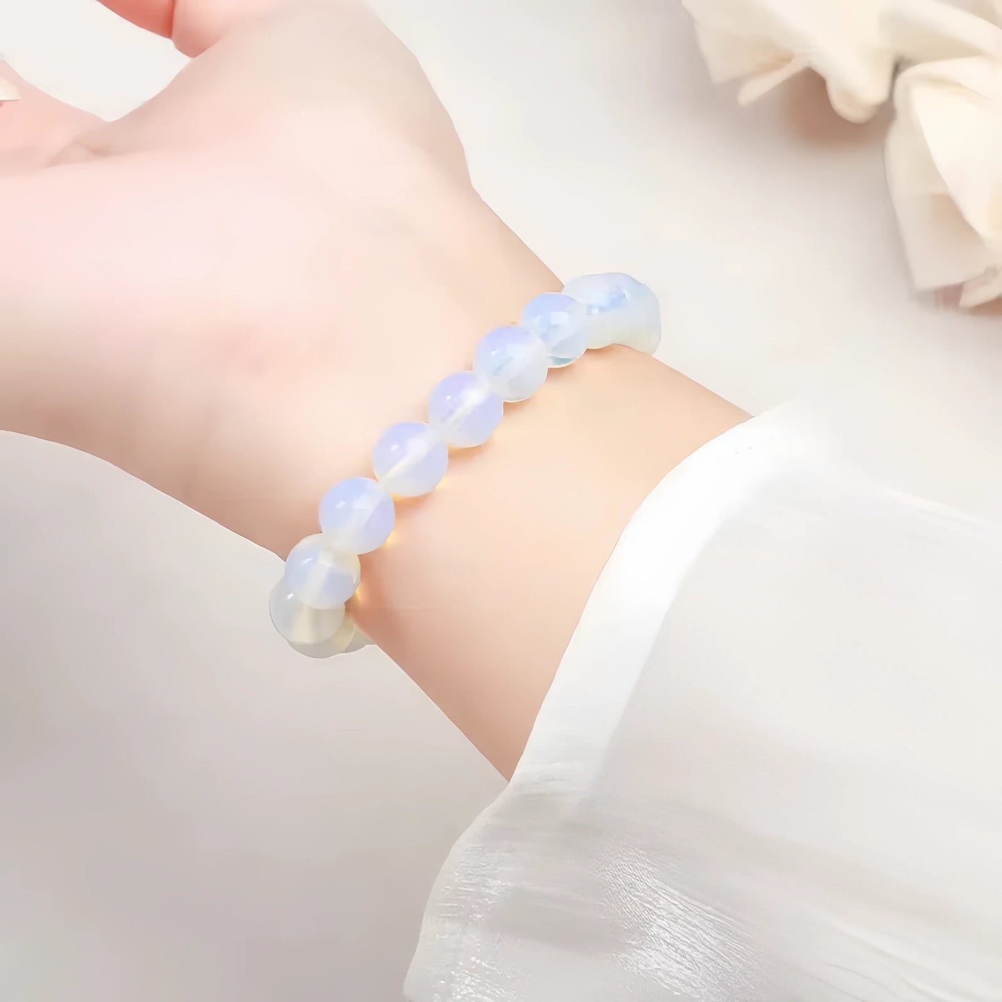White Opal Bead Bracelet