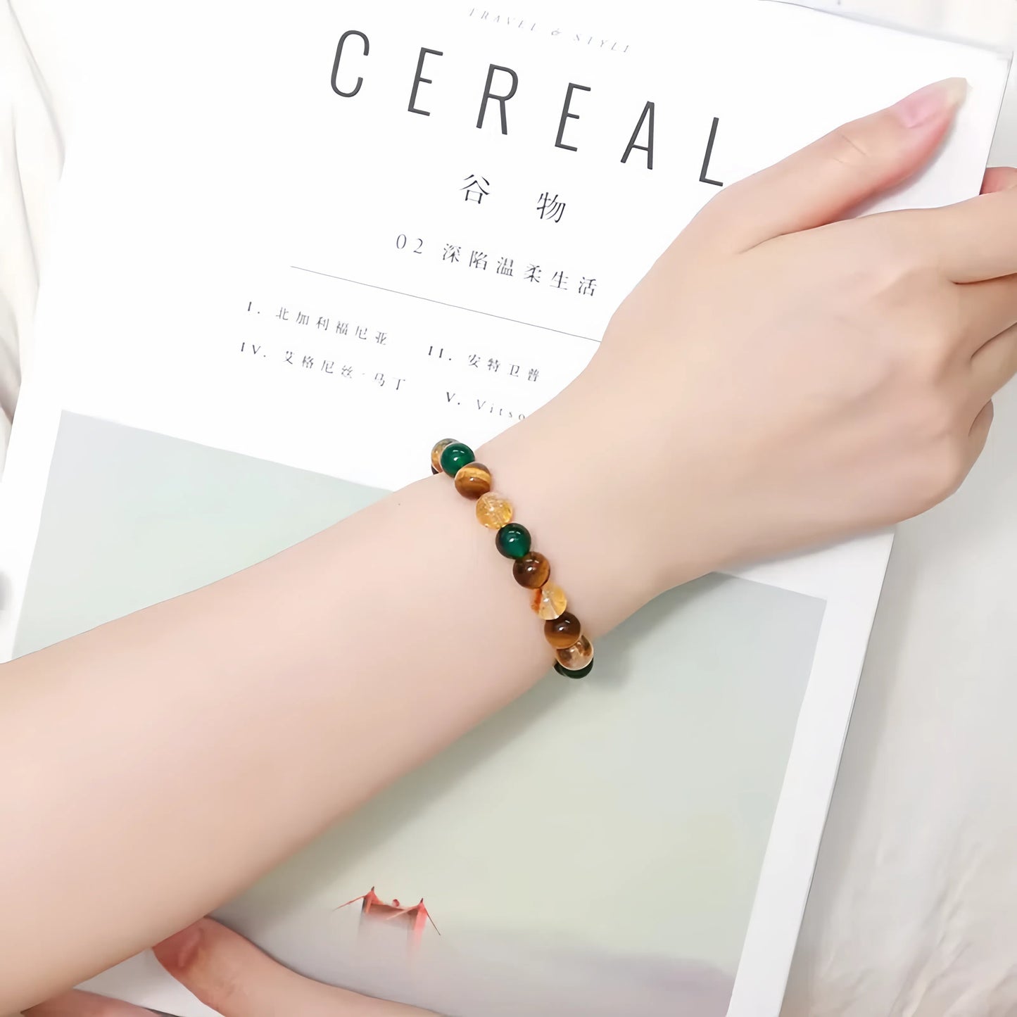 Yellow Tiger Eye & Green Agate & Citrine Mixed Bracelet