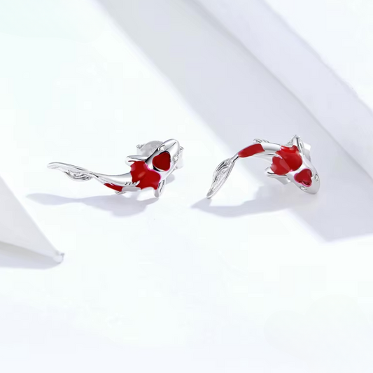 Koi Flame | Red Koi Stud Earrings | Fire Energy Luck Jewelry