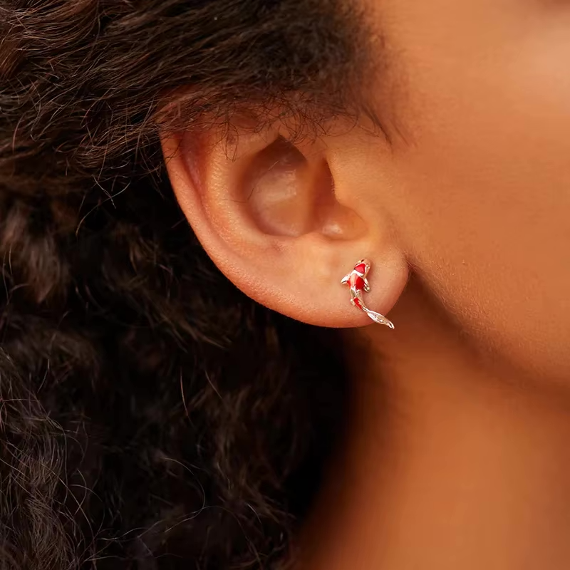 Koi Flame | Red Koi Stud Earrings | Fire Energy Luck Jewelry