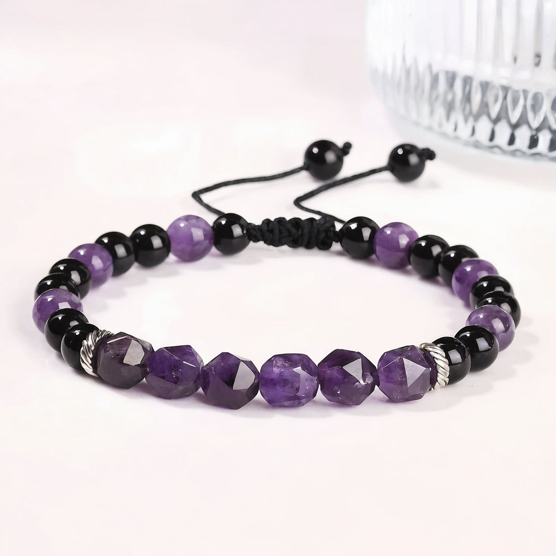 Purple Amethyst & Black Agate Bracelet | For Focus & Clarity