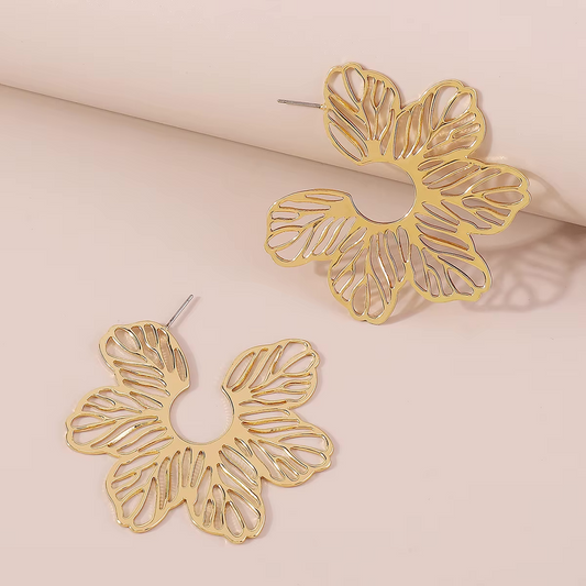 Edge Bloom | Gold Hollow Flower Statement Earrings | Metal Element-Inspired Jewelry