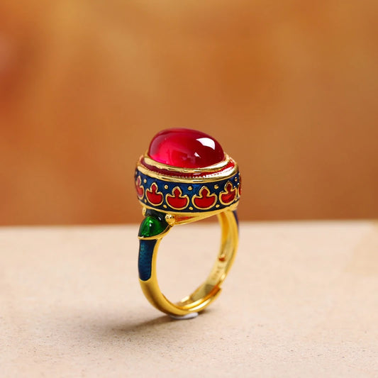 Flame Bloom | Carnelian & Enamel Fire Ring