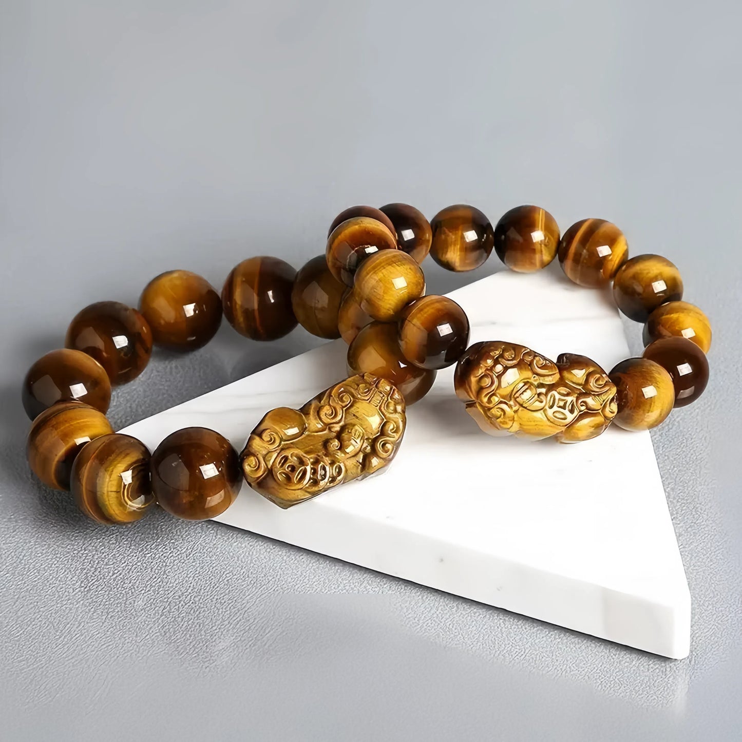 Yellow Tiger Eyes Pixiu Beads Bracelet image 1