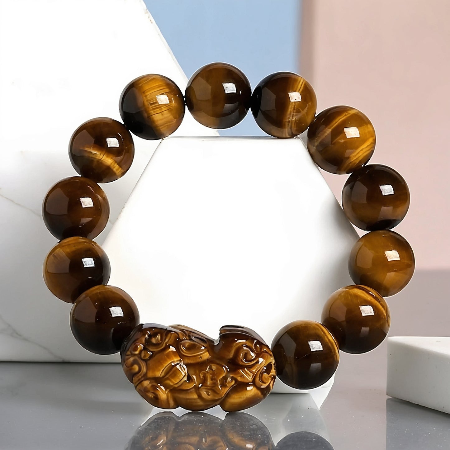 Yellow Tiger Eyes Pixiu Beads Bracelet details